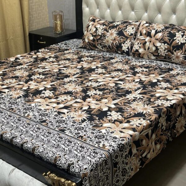 Low stock 3 PCS King Size Cotton Satton Bedsheet Set – Soft & Breathable | Premium Quality Bedding Crystal Cotton Fabric