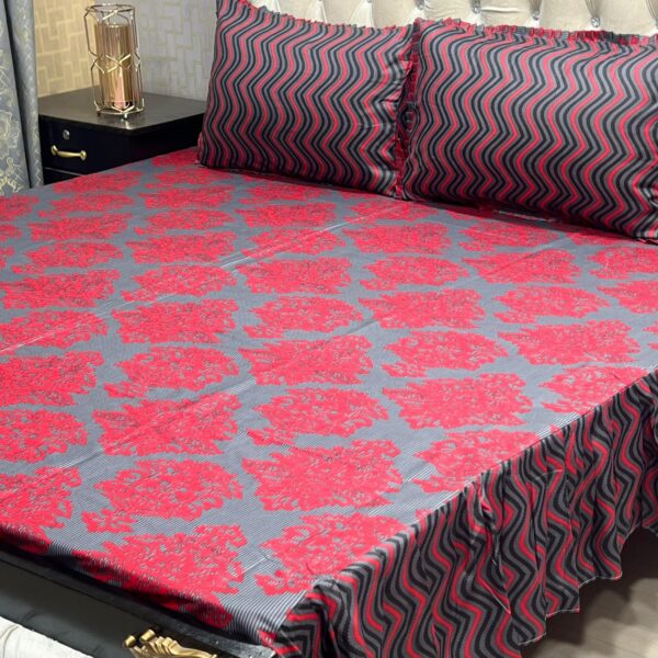 Cozy up to these great deals 3 PCS King Size Frill Bedsheet Set – Cotton Fabric with 2-Sided Frill | Elegant & Soft Bedding Salonika Cotton Fabric