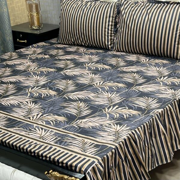 New look, new vibe, new you 3 PCS King Size Frill Bedsheet Set – Cotton Fabric with 2-Sided Frill | Elegant & Soft Bedding Salonika Cotton Fabric