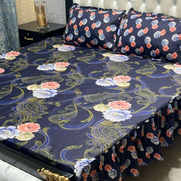 The Sale Sprint 3 PCS King Size Frill Bedsheet Set – Cotton Fabric with 2-Sided Frill | Elegant & Soft Bedding Salonika Cotton Fabric