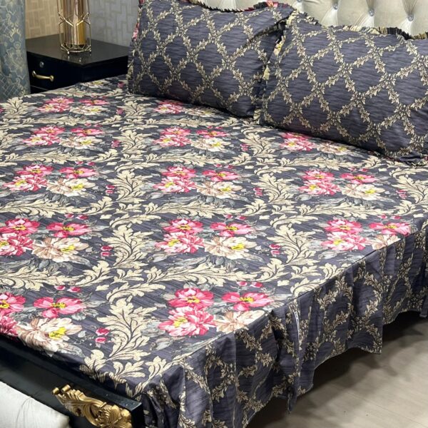 Stop Everything! The Sale is Live 3 PCS King Size Frill Bedsheet Set – Cotton Fabric with 2-Sided Frill | Elegant & Soft Bedding Salonika Cotton Fabric